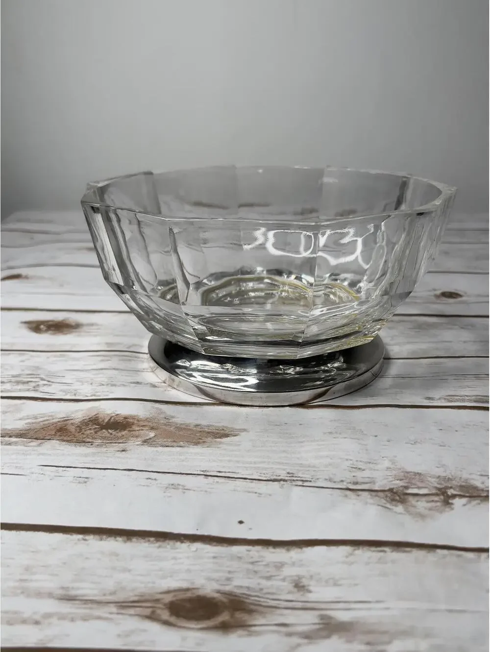 Vintage Mid‎ Century Modern Crystal Serving Bowl With Silver Plated Base